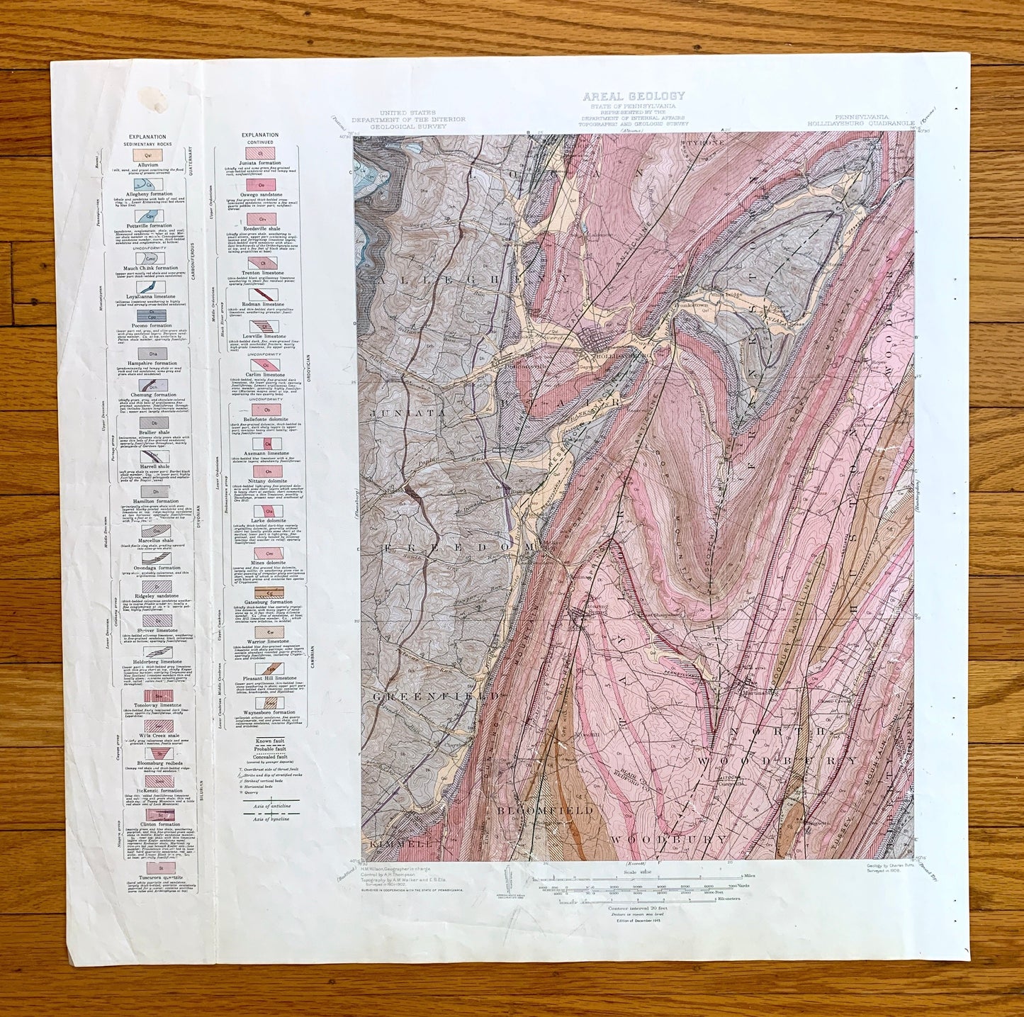 Antique Altoona & Hollidaysburg, Pennsylvania 1945 US Geological Survey Topographic Map – Allegheny Mountains Blair County, Logan, Tyrone PA