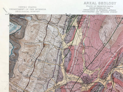 Antique Altoona & Hollidaysburg, Pennsylvania 1945 US Geological Survey Topographic Map – Allegheny Mountains Blair County, Logan, Tyrone PA