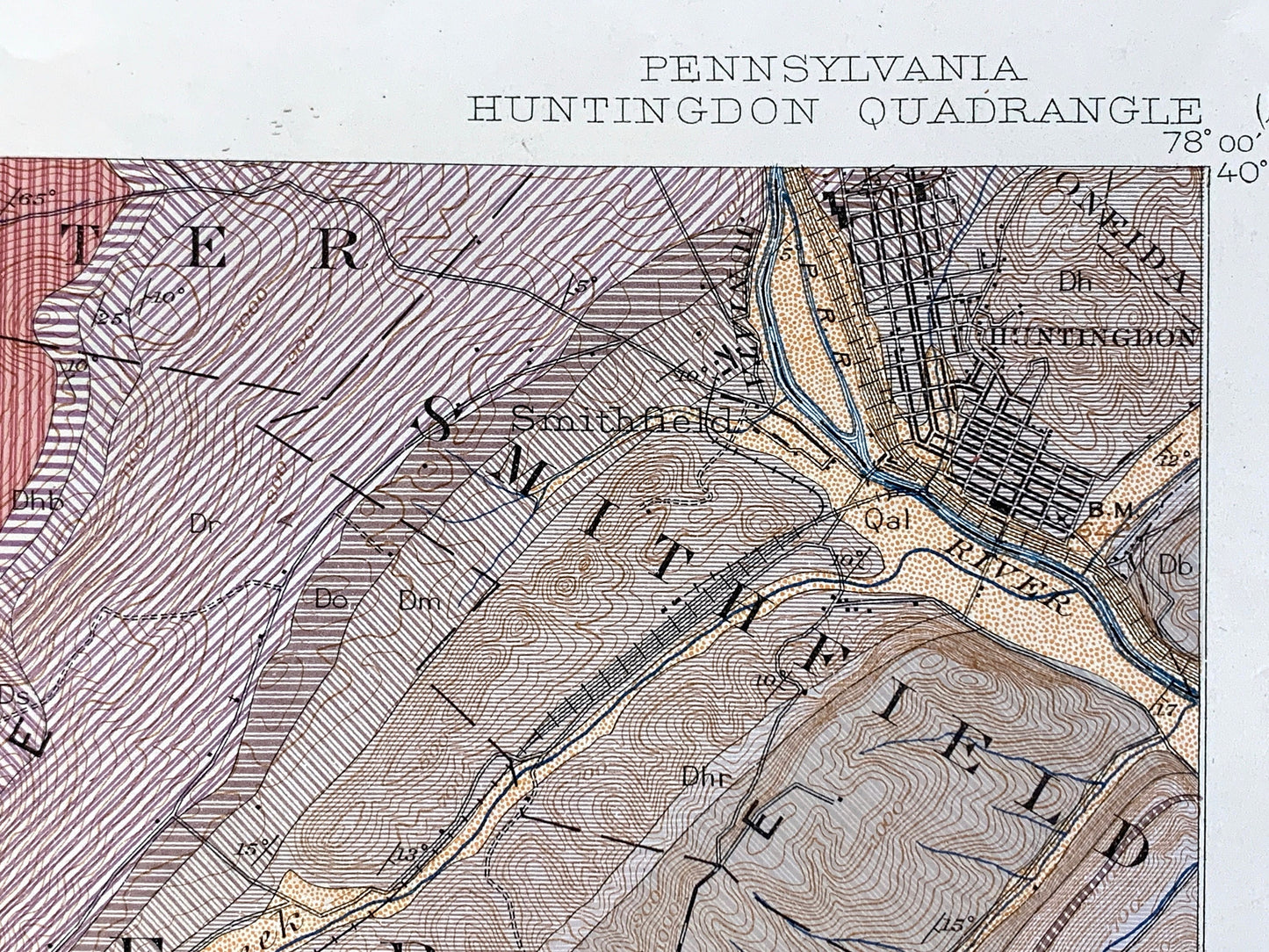 Antique Huntingdon, Pennsylvania 1945 US Geological Survey Topographic Map – Huntingdon County, Porter, Walker, Smithfield, Juniata, PA