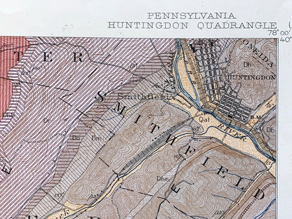 Antique Huntingdon, Pennsylvania 1945 US Geological Survey Topographic Map – Huntingdon County, Porter, Walker, Smithfield, Juniata, PA