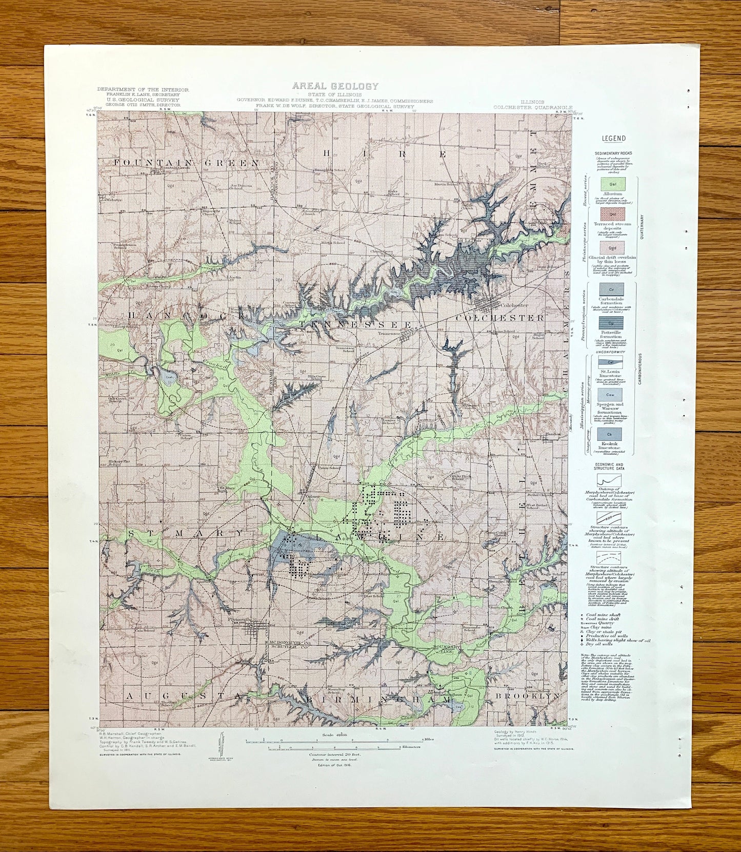Antique Colchester, Illinois 1916 US Geological Survey Topographic Map –  Plymouth, Fountain Green, McDonough, Schuyler, Hancock County IL