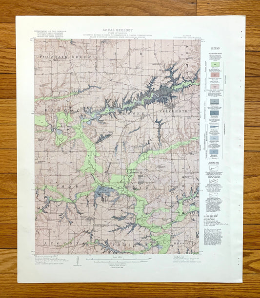 Antique Colchester, Illinois 1916 US Geological Survey Topographic Map –  Plymouth, Fountain Green, McDonough, Schuyler, Hancock County IL