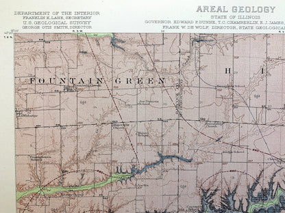 Antique Colchester, Illinois 1916 US Geological Survey Topographic Map –  Plymouth, Fountain Green, McDonough, Schuyler, Hancock County IL