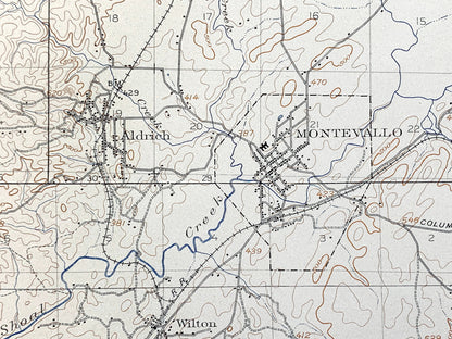 Antique Montevallo, Alabama 1940 US Geological Survey Topographic Map –  Calera, Aldrich, Cahaba River, Shelby, Bibb, Chilton County, AL