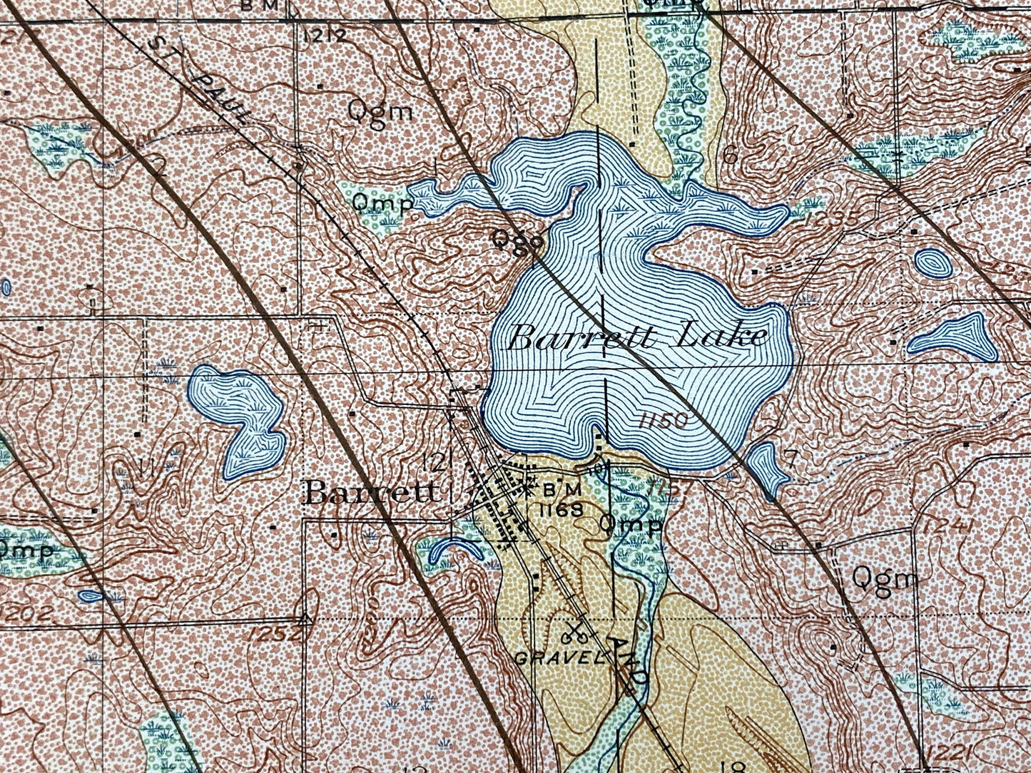 Antique Barrett, Minnesota 1912 US Geological Survey Topographic Map – Elbow Lake, Sanford, Swan Lake, Douglas, Grant, Stevens County, MN