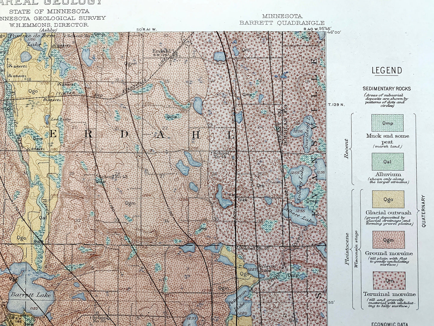 Antique Barrett, Minnesota 1912 US Geological Survey Topographic Map – Elbow Lake, Sanford, Swan Lake, Douglas, Grant, Stevens County, MN