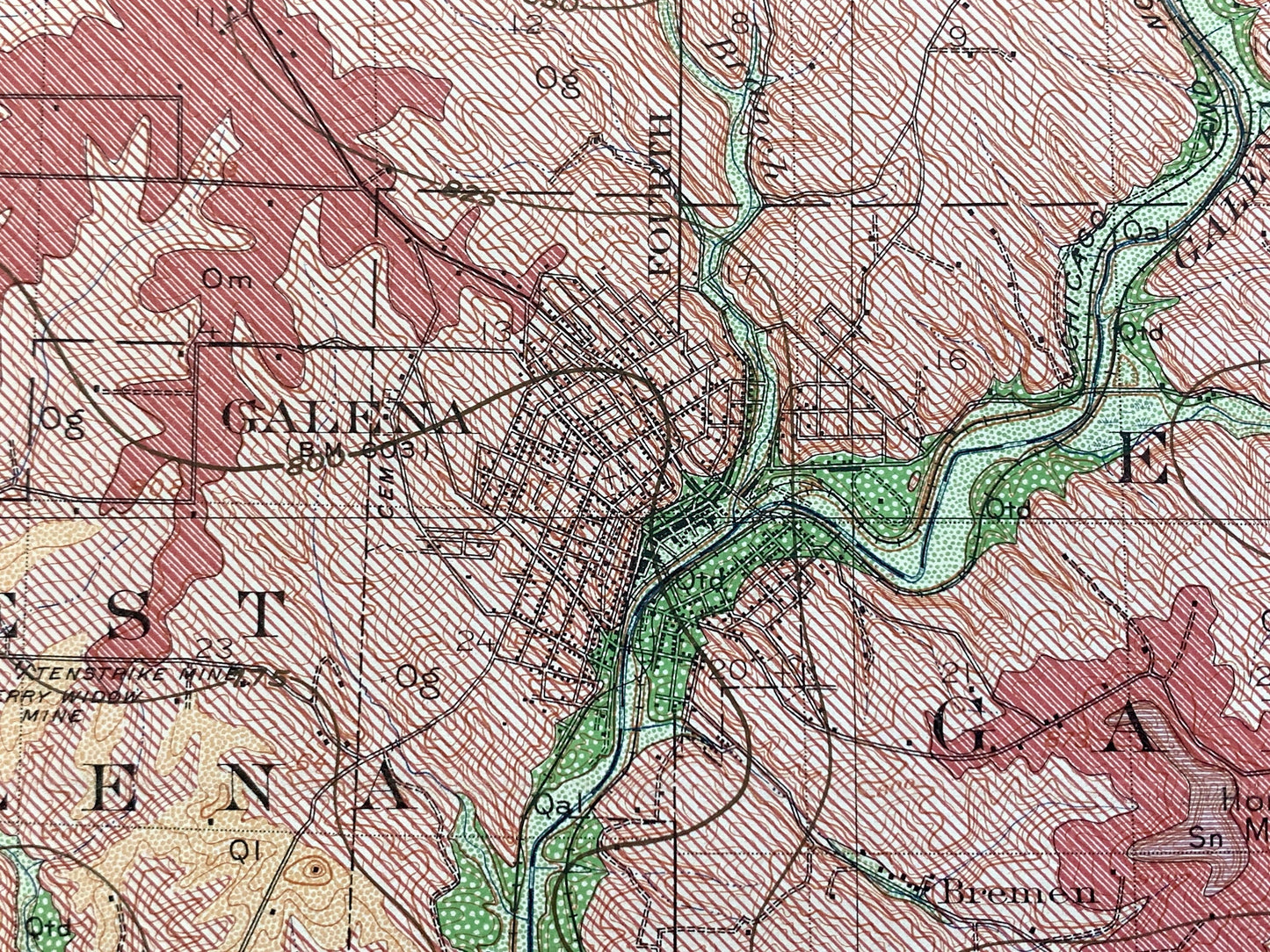 Antique Galena, Illinois 1915 US Geological Survey Topographic Map – Menominee, Rawlins, Scales Mound, Rice, Hanover, Bremen, Aiken, Iowa IL