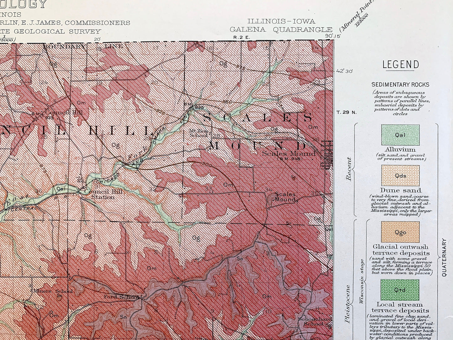 Antique Galena, Illinois 1915 US Geological Survey Topographic Map – Menominee, Rawlins, Scales Mound, Rice, Hanover, Bremen, Aiken, Iowa IL