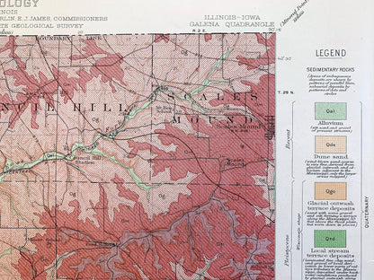 Antique Galena, Illinois 1915 US Geological Survey Topographic Map – Menominee, Rawlins, Scales Mound, Rice, Hanover, Bremen, Aiken, Iowa IL