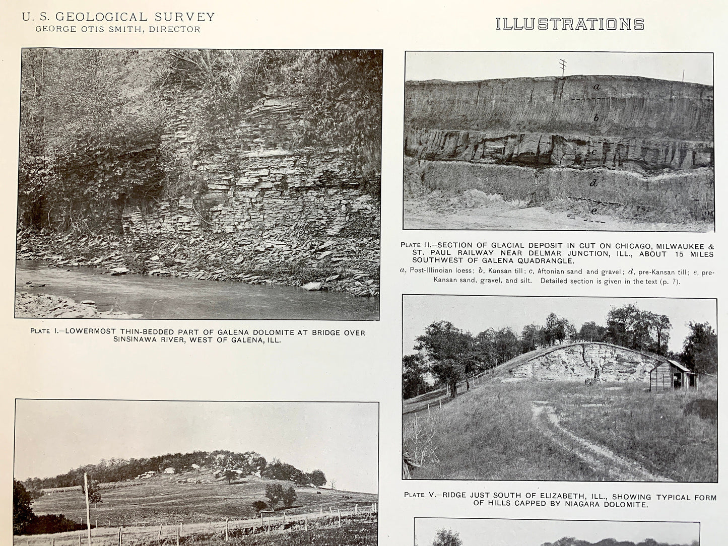 Antique 1915 Elizabeth & Galena, Illinois Rock Formation Photographs – US Geological Survey Topographic Map – Fossils, Joe Daviess County IL