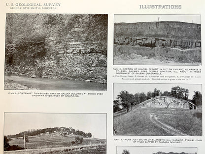 Antique 1915 Elizabeth & Galena, Illinois Rock Formation Photographs – US Geological Survey Topographic Map – Fossils, Joe Daviess County IL