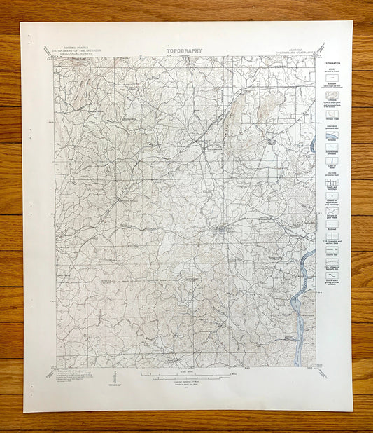Antique Columbiana, Alabama 1940 US Geological Survey Topographic Map – Huntsville, Meridian, Coosa River, Shelby, Coosa, Chilton County, AL