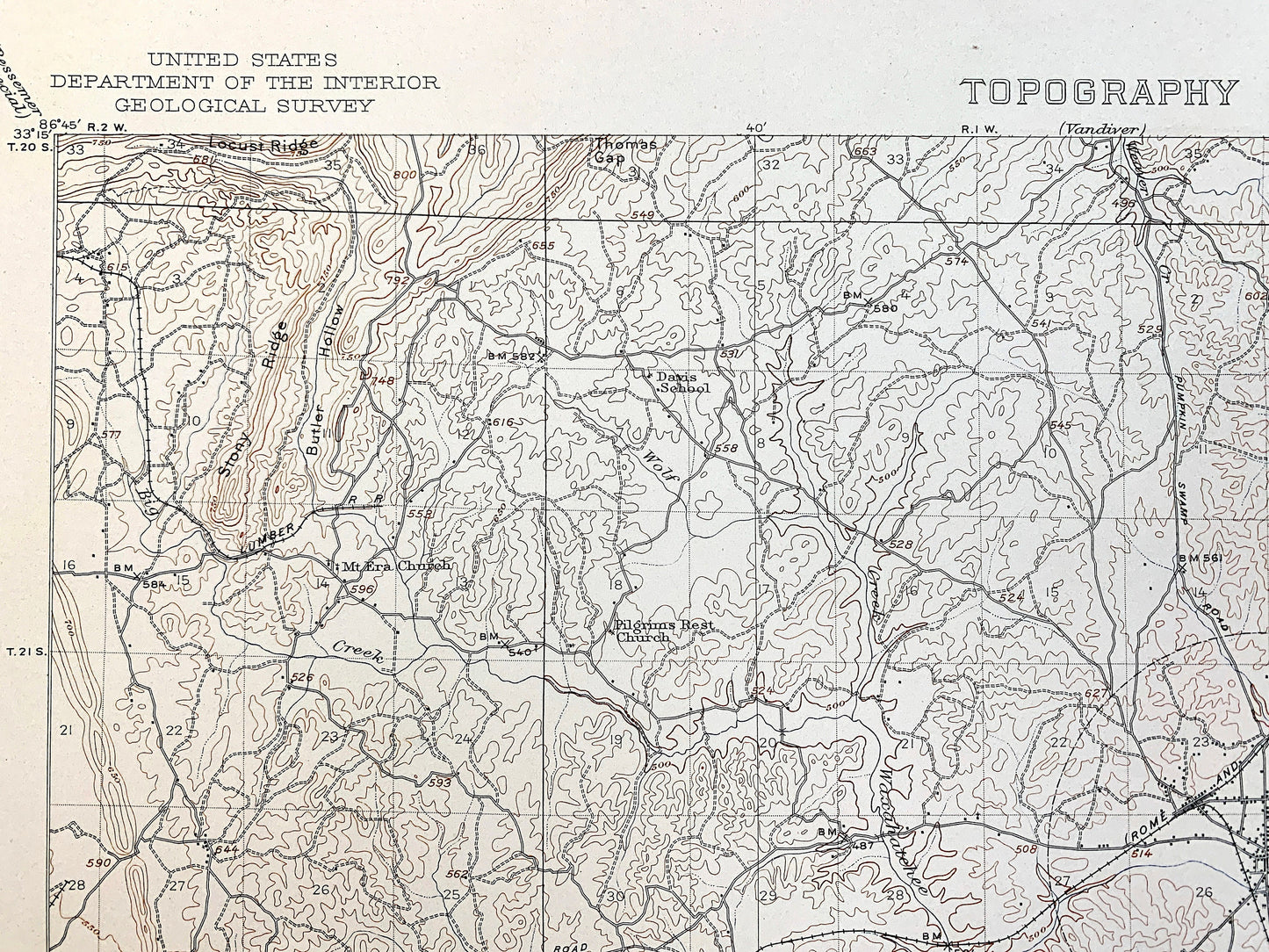 Antique Columbiana, Alabama 1940 US Geological Survey Topographic Map – Huntsville, Meridian, Coosa River, Shelby, Coosa, Chilton County, AL
