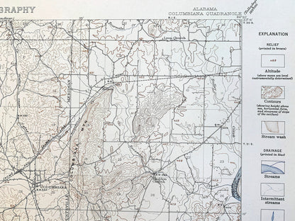 Antique Columbiana, Alabama 1940 US Geological Survey Topographic Map – Huntsville, Meridian, Coosa River, Shelby, Coosa, Chilton County, AL