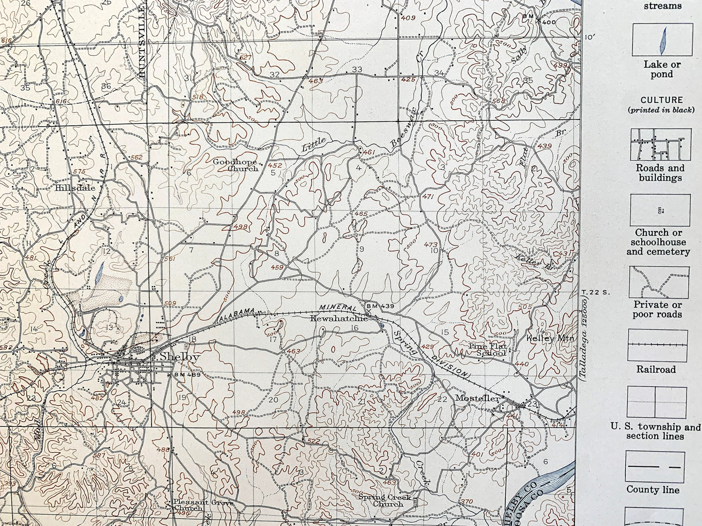 Antique Columbiana, Alabama 1940 US Geological Survey Topographic Map – Huntsville, Meridian, Coosa River, Shelby, Coosa, Chilton County, AL