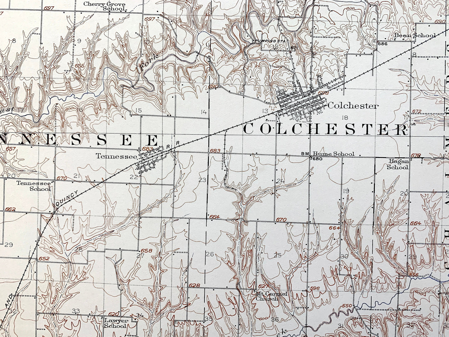 Antique Colchester, Illinois 1913 US Geological Survey Topographic Map –  Plymouth, Fountain Green, McDonough, Schuyler, Hancock County IL