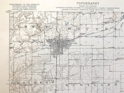 Antique Macomb, Illinois 1914 US Geological Survey Topographic Map – McDonough, Schuyler County, Bethel, Industry, Emmet, Mound, Bardolph IL