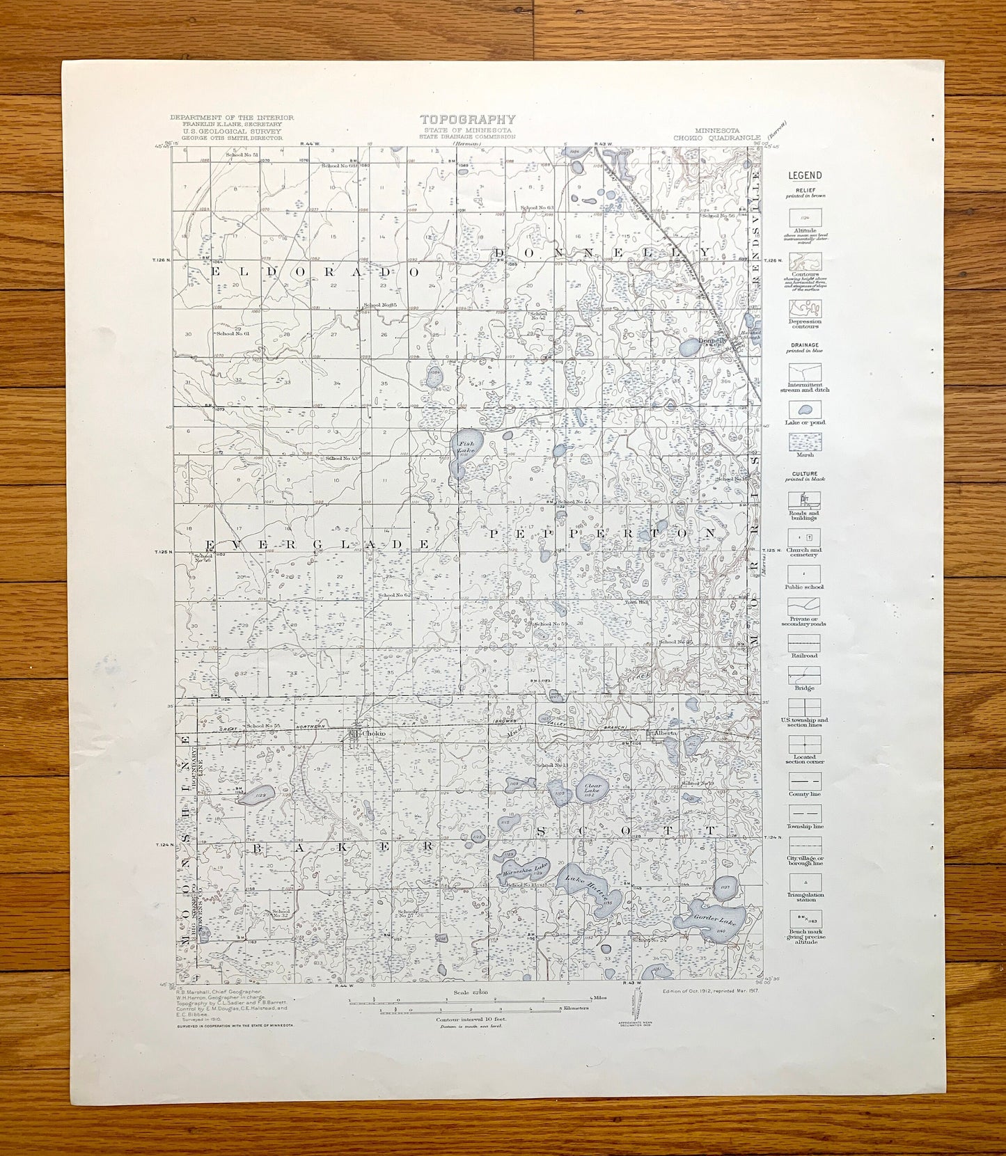 Antique Chokio, Minnesota 1912 US Geological Survey Topographic Map – Alberta, Moonshine, Baker, Scott, Big Stone County, Stevens County, MN