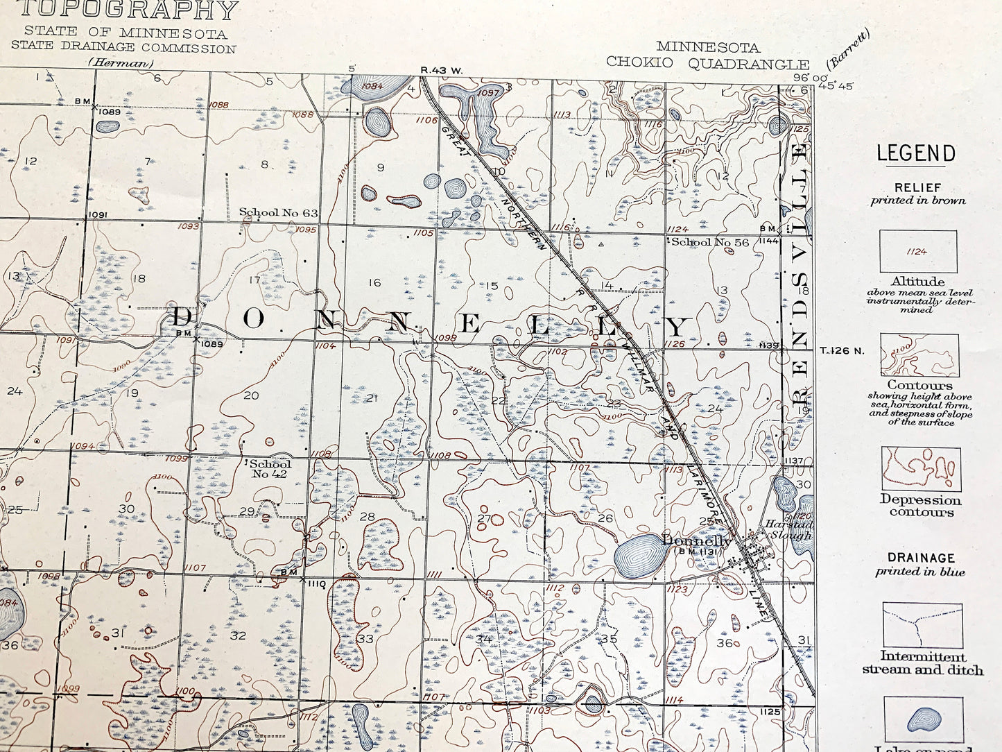 Antique Chokio, Minnesota 1912 US Geological Survey Topographic Map – Alberta, Moonshine, Baker, Scott, Big Stone County, Stevens County, MN