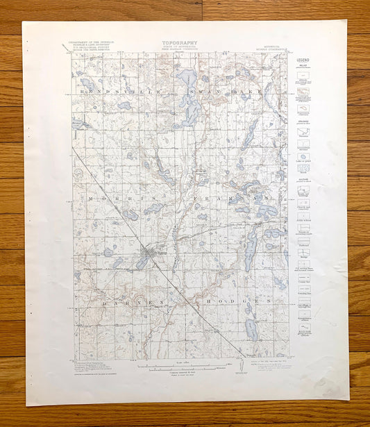 Antique Morris, Minnesota 1912 US Geological Survey Topographic Map – Darren, Hodges, Framnas, Rendsville, Pope County, Stevens County, MN