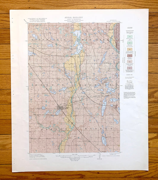 Antique Morris, Minnesota 1917 US Geological Survey Topographic Map – Darren, Hodges, Framnas, Rendsville, Pope County, Stevens County, MN