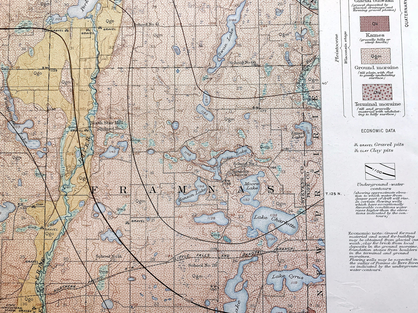 Antique Morris, Minnesota 1917 US Geological Survey Topographic Map – Darren, Hodges, Framnas, Rendsville, Pope County, Stevens County, MN