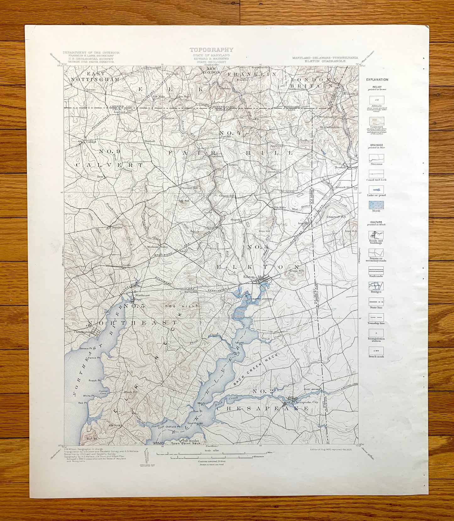 Antique Elkton, Maryland 1900 US Geological Survey Topographic Map – Northeast, Chesapeake City, New Castle, Chester, Cecil, County, DE PA