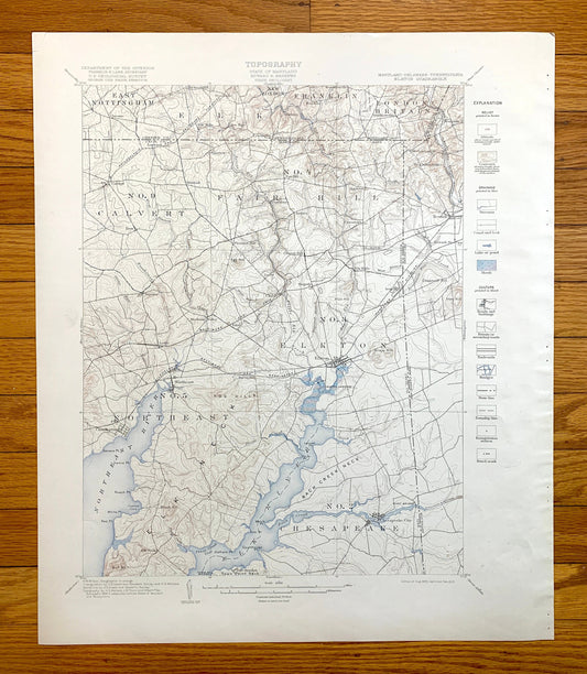 Antique Elkton, Maryland 1900 US Geological Survey Topographic Map – Northeast, Chesapeake City, New Castle, Chester, Cecil, County, DE PA
