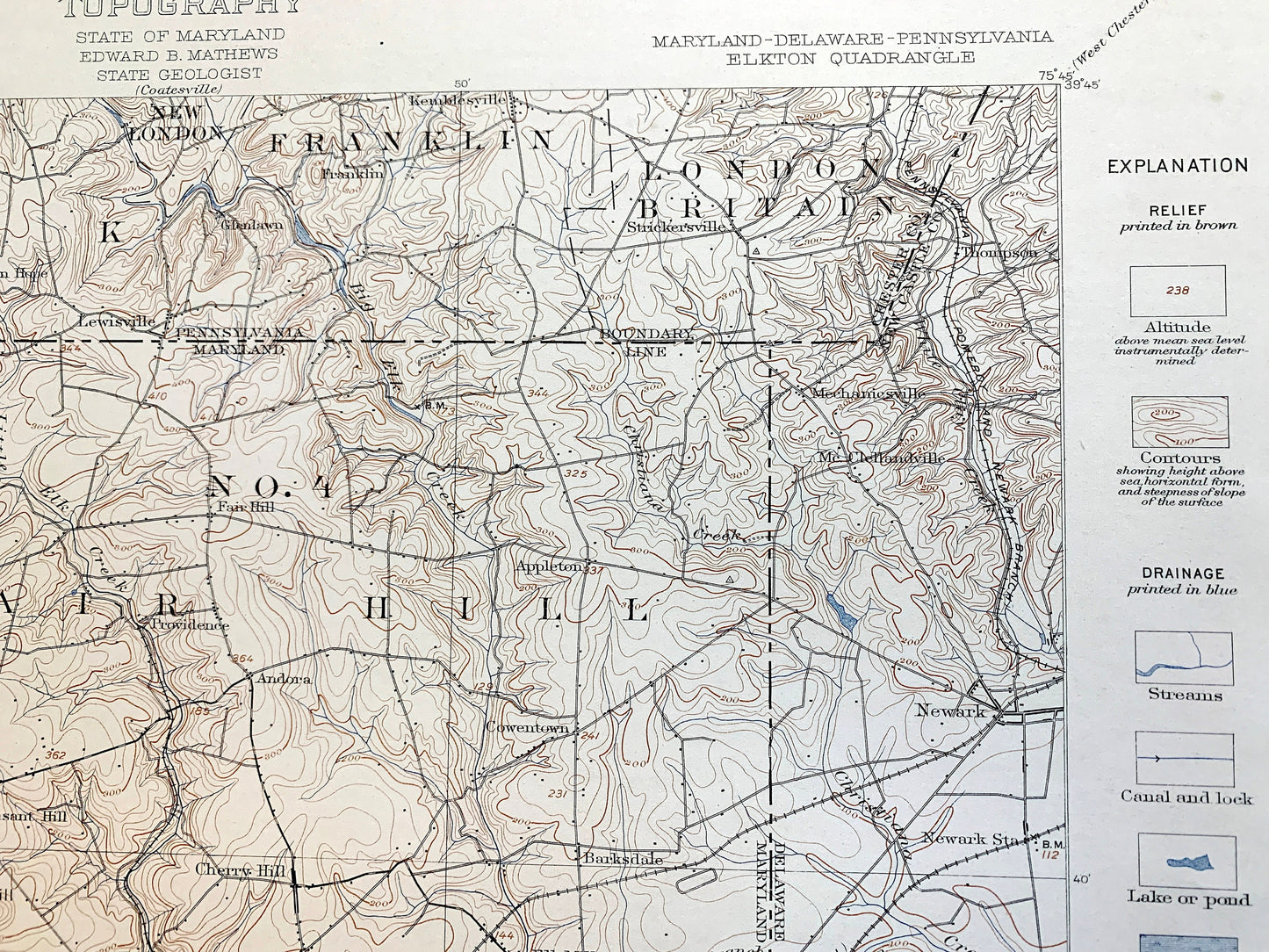 Antique Elkton, Maryland 1900 US Geological Survey Topographic Map – Northeast, Chesapeake City, New Castle, Chester, Cecil, County, DE PA