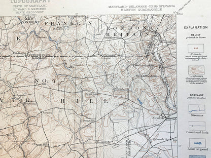 Antique Elkton, Maryland 1900 US Geological Survey Topographic Map – Northeast, Chesapeake City, New Castle, Chester, Cecil, County, DE PA