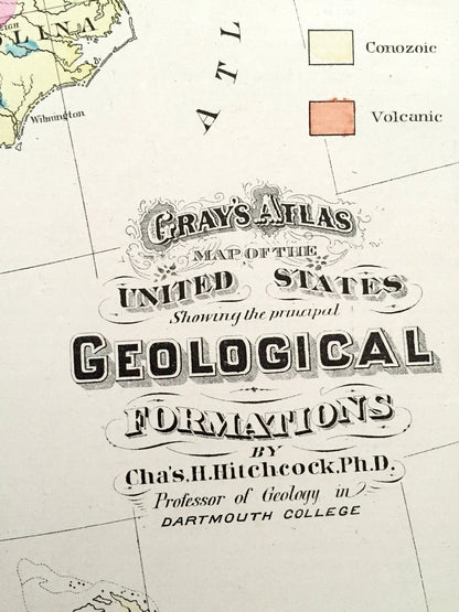 Antique 1874 Geological Formations Map of the United States from O.W. Gray's Atlas of the United States; Stedman, Brown & Lyon — USA America