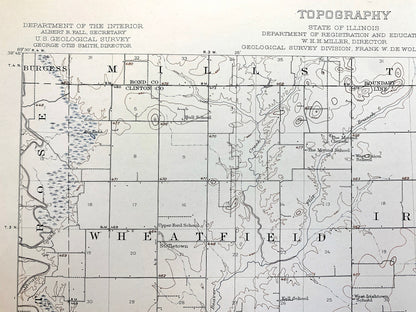 Antique Carlyle, Illinois 1910 US Geological Survey Topographic Map – Kaskaskia River, Lake, Wade, Huey, Washington, Clinton, Bond County IL