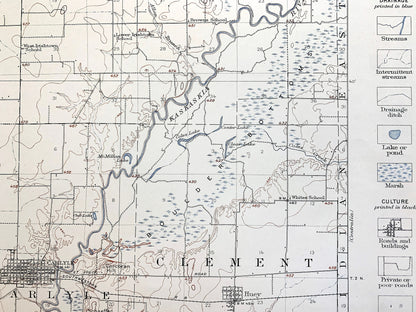 Antique Carlyle, Illinois 1910 US Geological Survey Topographic Map – Kaskaskia River, Lake, Wade, Huey, Washington, Clinton, Bond County IL