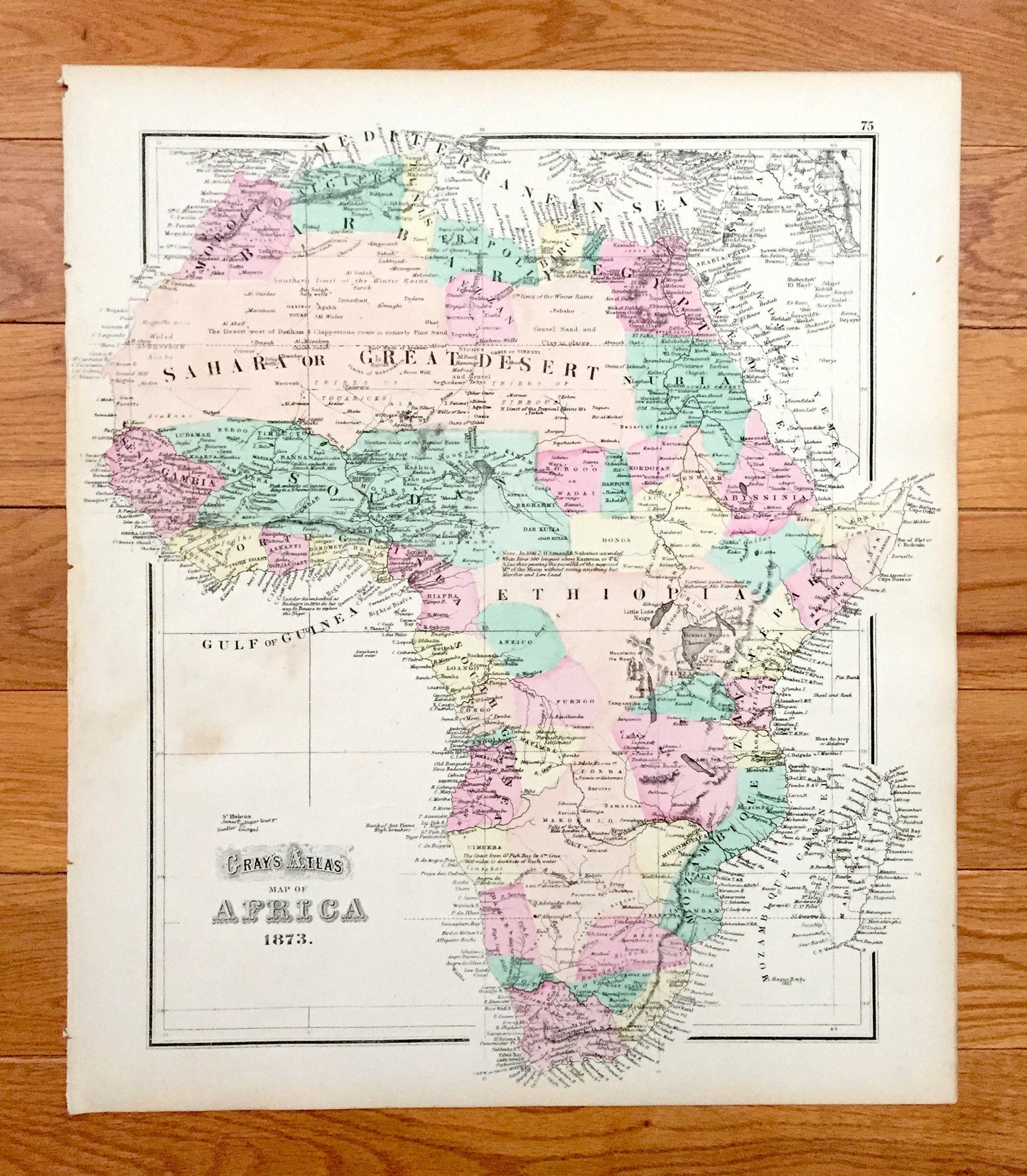 Antique 1874 Africa and Europe Map from O.W. Gray's Atlas of United States of America; Stedman, Brown & Lyon – Sudan, Sahara, Congo, Egypt