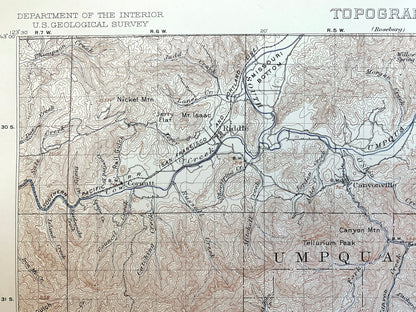 Antique Riddle, Oregon 1904 US Geological Survey Topographic Map – Douglas County, Winona, Merlin, Greenback, Perdue, Hugo, Forest Queen OR