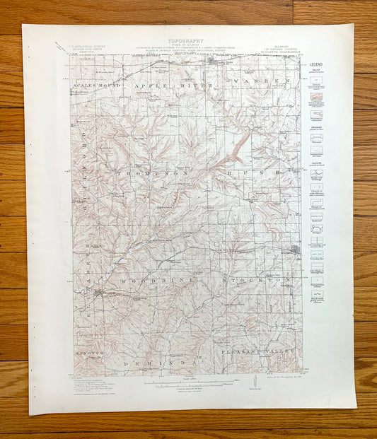 Antique Elizabeth, Illinois 1911 US Geological Survey Topographic Map – Apple River, Stockton, Scales Mound, Derinda, Joe Daviess County IL