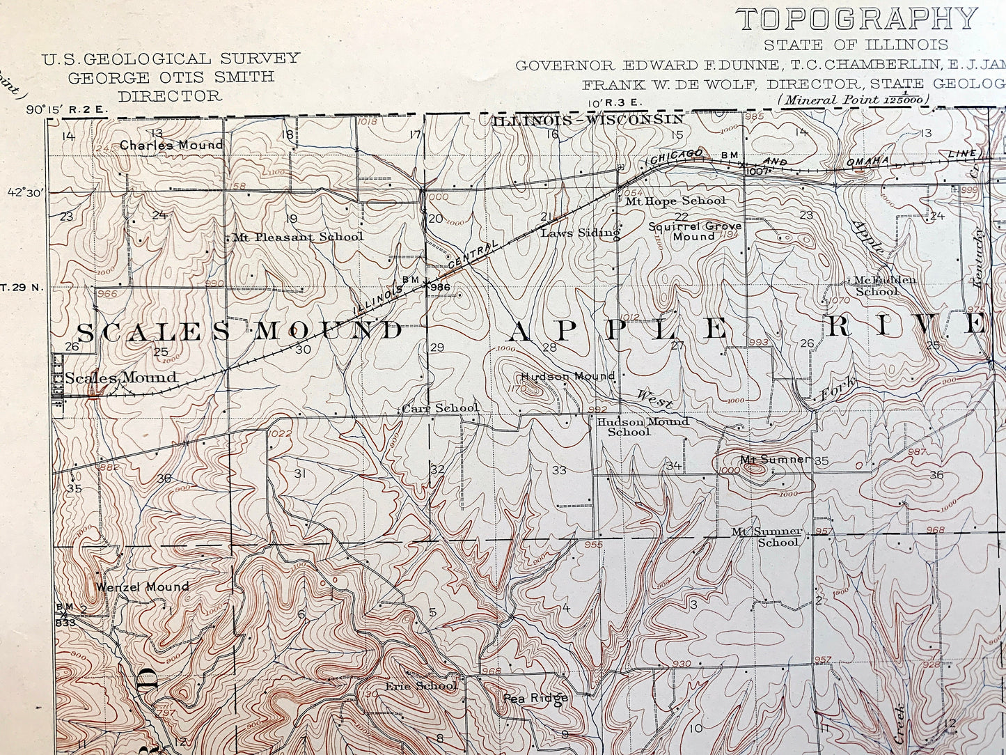 Antique Elizabeth, Illinois 1911 US Geological Survey Topographic Map – Apple River, Stockton, Scales Mound, Derinda, Joe Daviess County IL