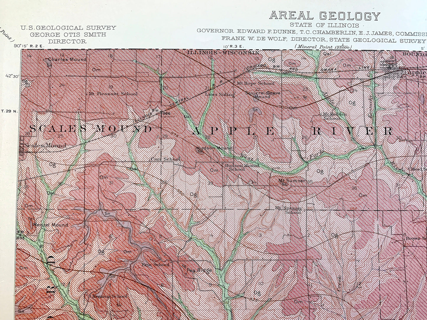 Antique Elizabeth, Illinois 1915 US Geological Survey Topographic Map – Apple River, Stockton, Scales Mound, Derinda, Joe Daviess County, IL