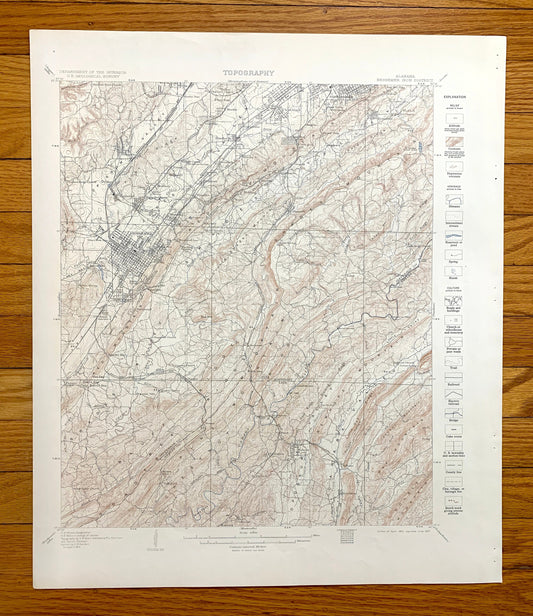 Antique Bessemer, Alabama 1907 US Geological Survey Topographic Map – Birmingham, Cleveland, Brighton, Helena, Jefferson, Shelby County, AL
