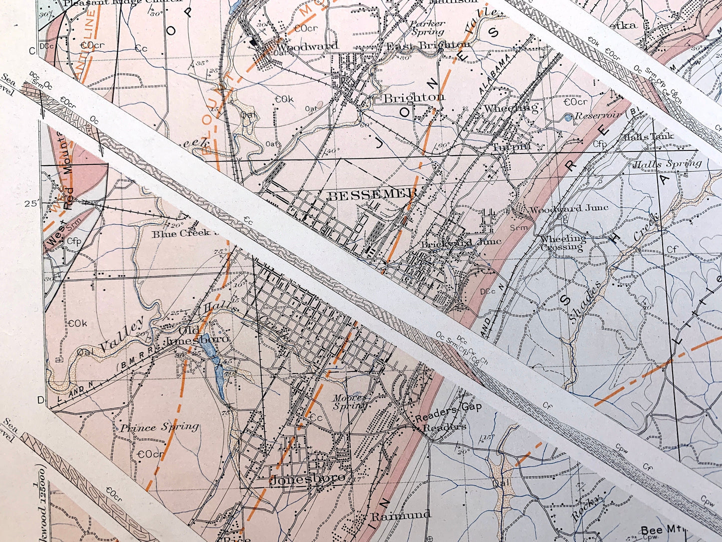 Antique Bessemer, Alabama 1927 US Geological Survey Topographic Map – Birmingham, Cleveland, Brighton, Helena, Jefferson, Shelby County, AL