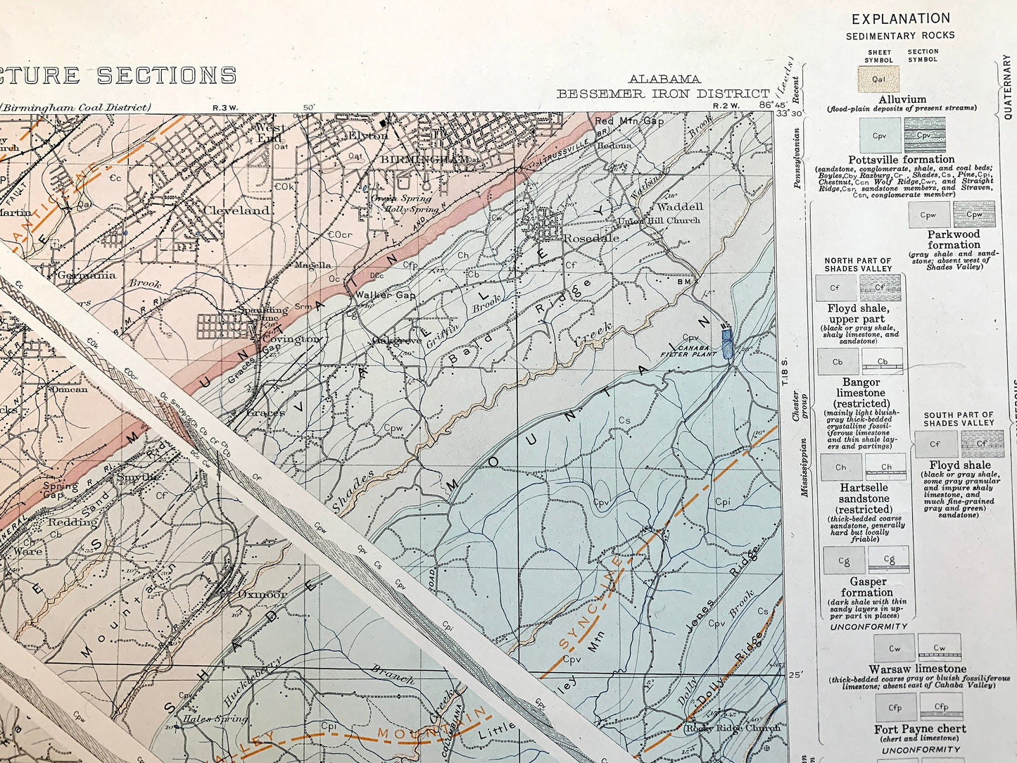 Antique Bessemer, Alabama 1927 US Geological Survey Topographic Map – Birmingham, Cleveland, Brighton, Helena, Jefferson, Shelby County, AL