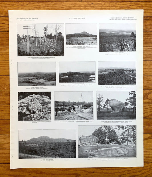 Antique 1931 Kings Mountain and Gaffney, North South Carolina Rock Formation Photographs – US Geological Survey – Crowders Mountain NC SC