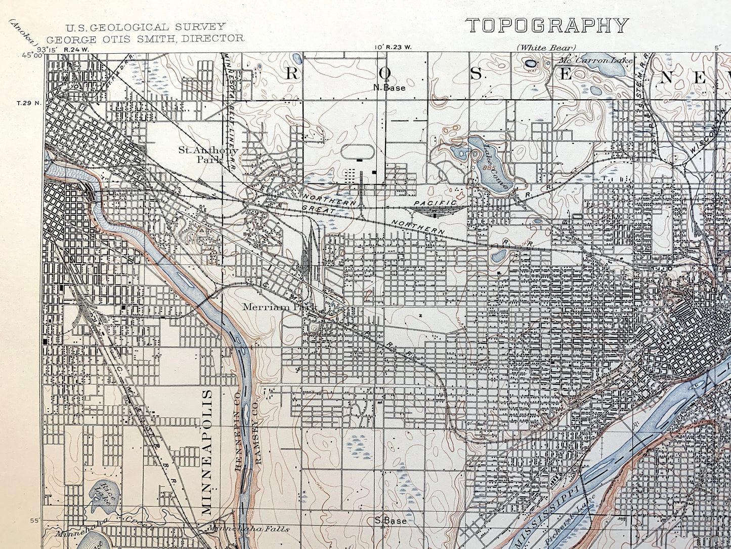 Antique St Paul, Minnesota 1896 US Geological Survey Topographic Map – Minneapolis, Richfield, Bloomington, Mendota, Eagan, Burnsville, MN