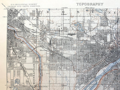 Antique St Paul, Minnesota 1896 US Geological Survey Topographic Map – Minneapolis, Richfield, Bloomington, Mendota, Eagan, Burnsville, MN