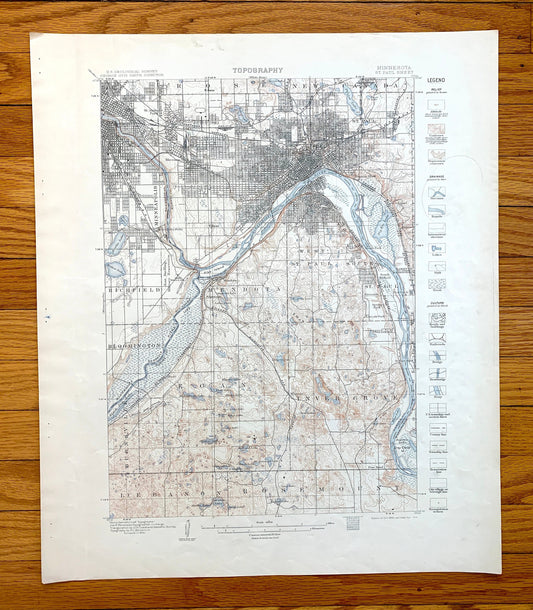 Antique St Paul, Minnesota 1896 US Geological Survey Topographic Map – Minneapolis, Richfield, Bloomington, Mendota, Eagan, Burnsville, MN