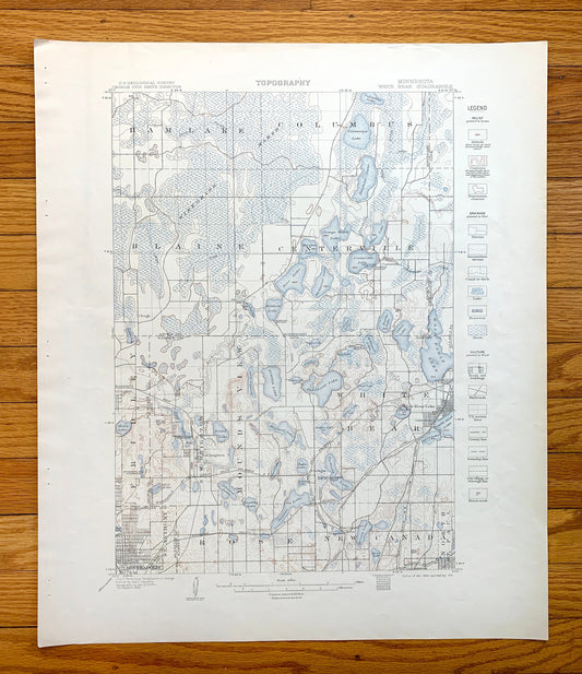 Antique White Bear, Minnesota 1902 US Geological Survey Topographic Map – Minneapolis, Twin Cities, Rose, Fridley, St Anthony, Mounds View