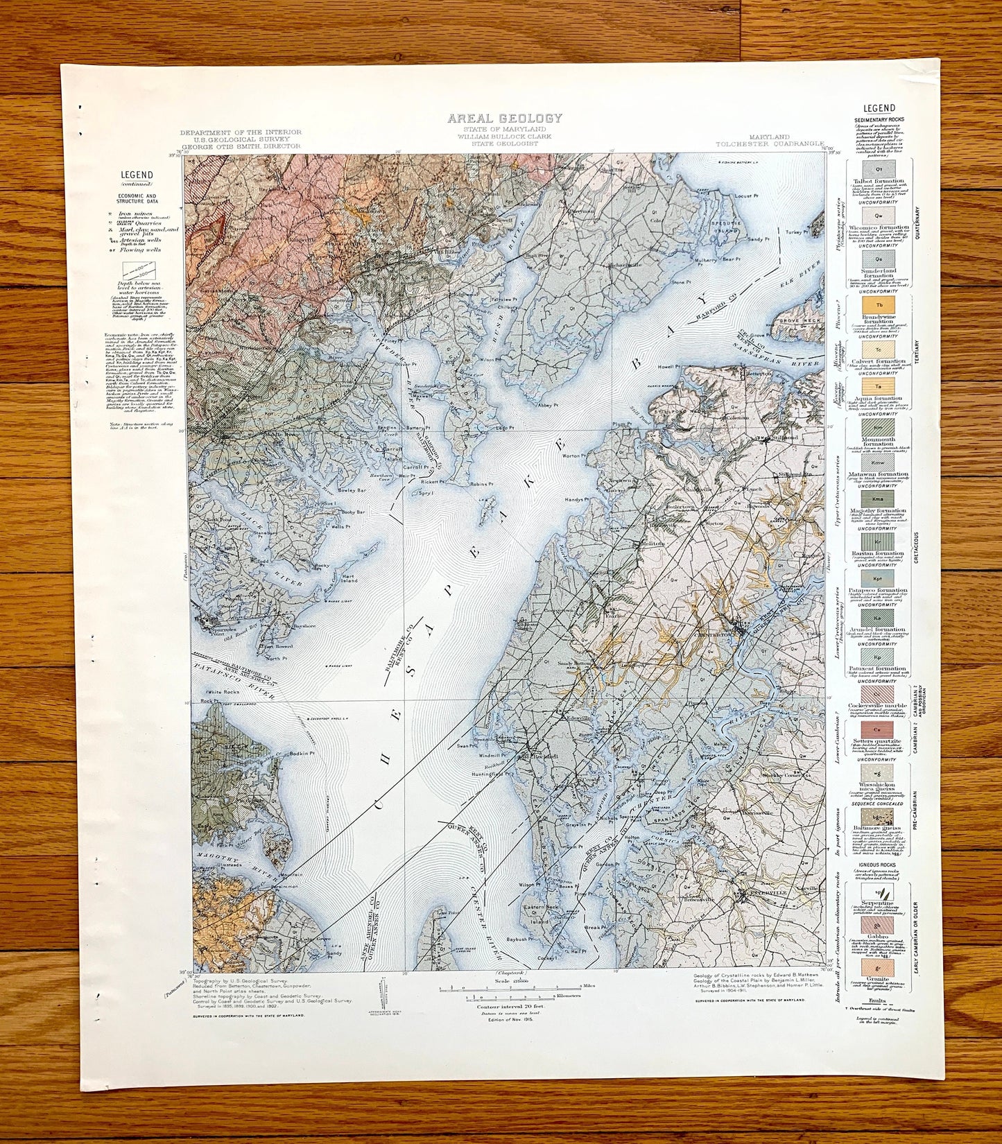 Antique Chesapeake Bay, Maryland 1915 US Geological Survey Topographic Map – Rock Hall Baltimore Abingdon Aberdeen Tolchester Kent County MD
