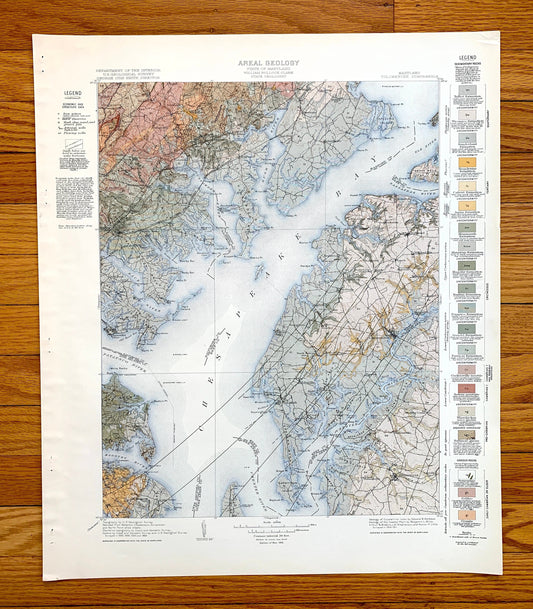 Antique Chesapeake Bay, Maryland 1915 US Geological Survey Topographic Map – Rock Hall Baltimore Abingdon Aberdeen Tolchester Kent County MD