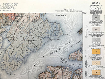 Antique Chesapeake Bay, Maryland 1915 US Geological Survey Topographic Map – Rock Hall Baltimore Abingdon Aberdeen Tolchester Kent County MD