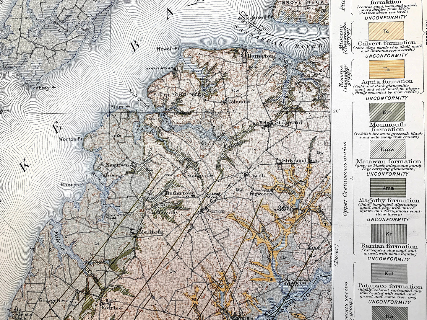 Antique Chesapeake Bay, Maryland 1915 US Geological Survey Topographic Map – Rock Hall Baltimore Abingdon Aberdeen Tolchester Kent County MD